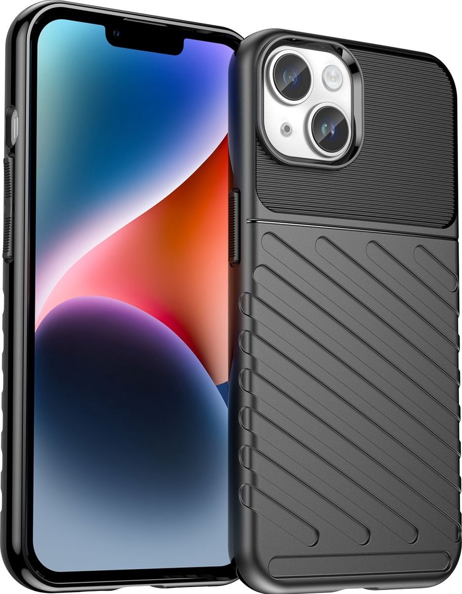 Mobigear Hoesje geschikt voor Apple iPhone 15 Telefoonhoesje Flexibel TPU | Mobigear Groove Backcover | iPhone 15 Case | Back Cover - Zwart