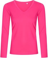 Women's V-hals T-shirt met lange mouwen Bright Rose - M