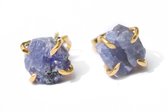 Boucles d'oreilles Bixorp Gems Tanzanite Chakra - Clous de pierres précieuses brutes - Or Goud or 18 carats et acier inoxydable - Chakra de la couronne