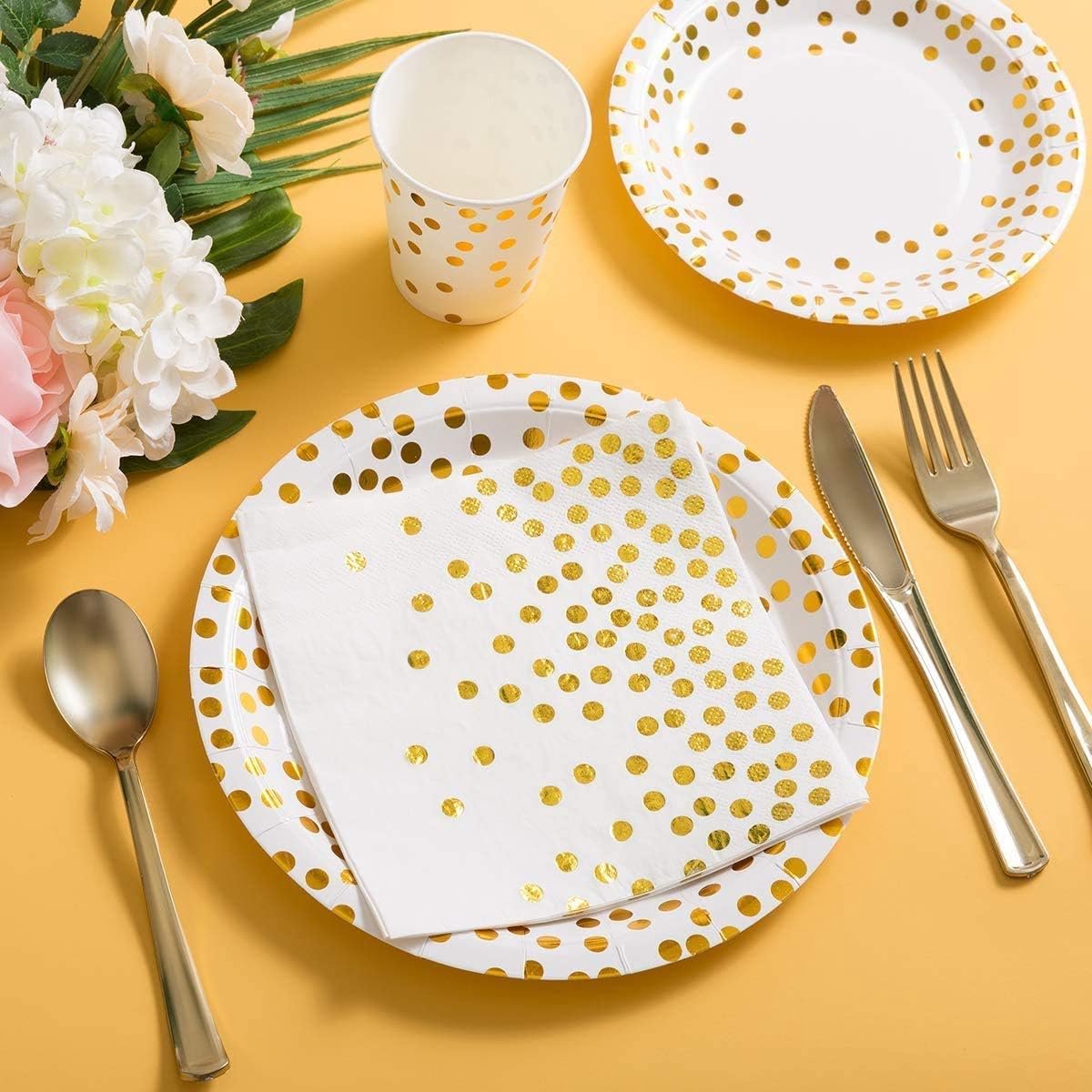 Nkaiso Party Servies, 141 Stuks Rozengoud Papier Feestservies Set Inclusief Papieren Platen Servetten Papieren Bekers, voor Bruiloft Douche, Betrokkenheid, Bruiloft, Verjaardag -20 Gasten