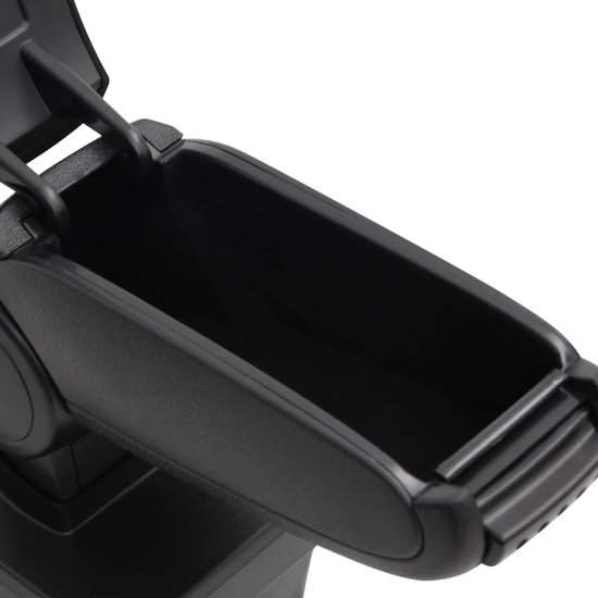 Accoudoir noir ouvert avec une fermeture en plastique à clips avec nervures.