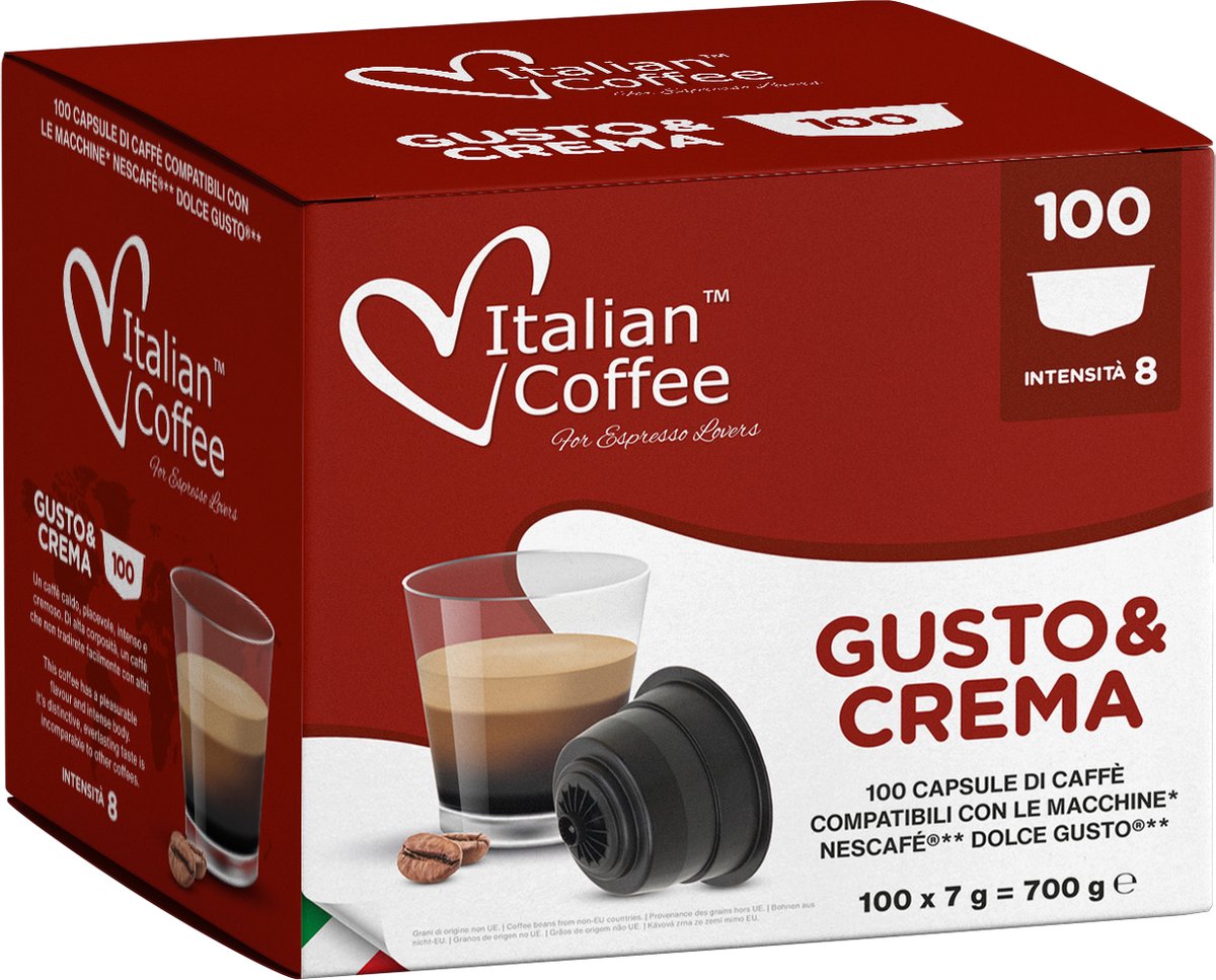 Goedkoopste Italian Coffee - Gusto & Crema - 100x stuks - Dolce Gusto compatibel cups