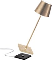 Zafferano Poldina Pro Tafellamp - Oplaadbare Buitenlamp Goud - Bureaulamp Snoerloos - Dimbare LED Lamp - Tuinlamp met Draadloos Oplaadstation - 38 cm x Ø 11cm