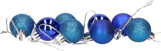 Gerim Kerstballen - 8 stuks - blauw - kunststof - mat/glans/glitter - D3 cm