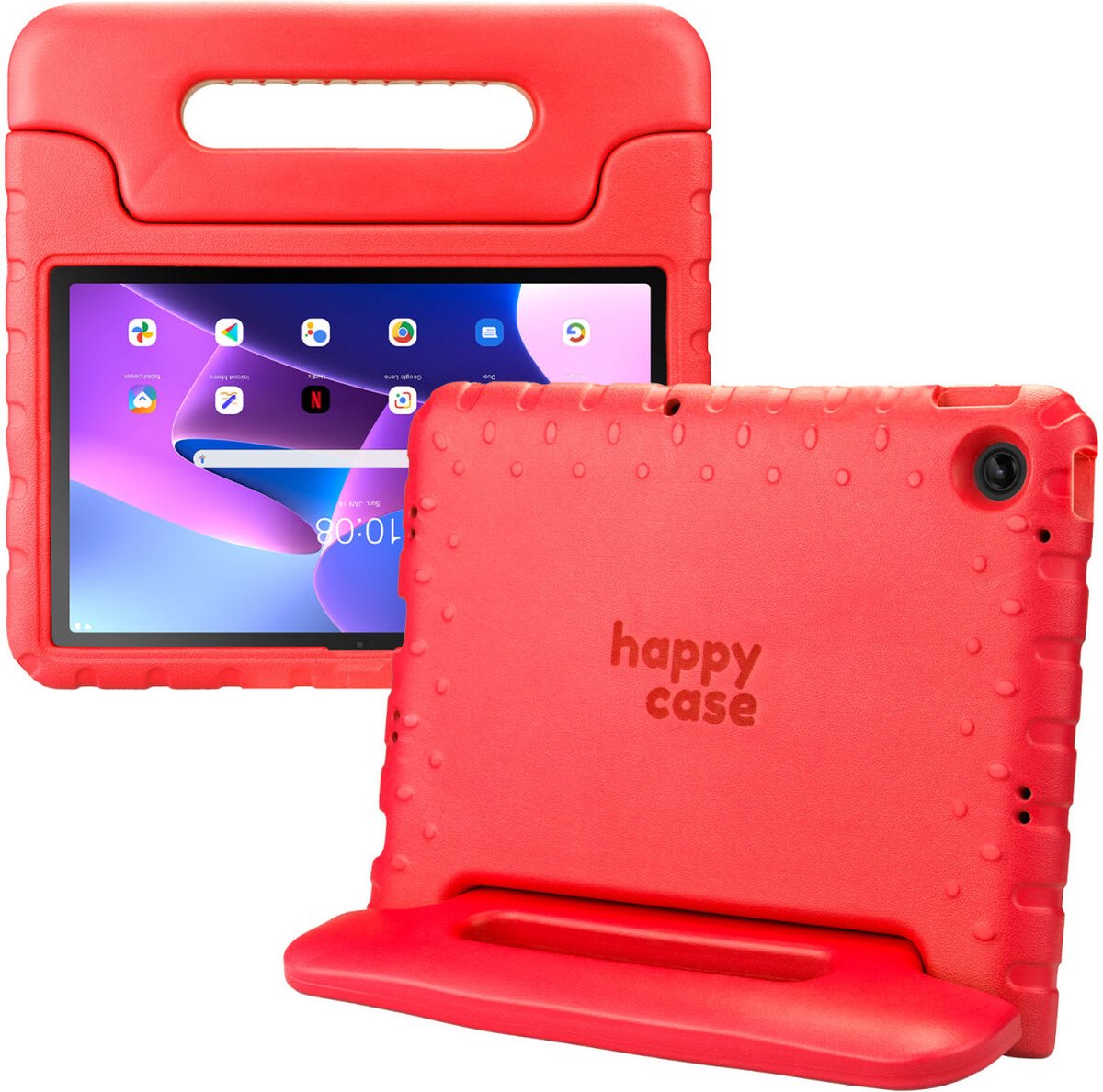 HappyCase Kinder Tablethoes Geschikt voor Lenovo Tab M10 Plus Gen 3 (10.6) | Kindvriendelijke Hoes | Beschemhoes | Kinderhoes | met Handvat en Standaard | Rood