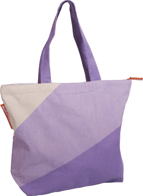 Shopper / strandtas met rits van NoMorePlastic - Lila Lilac - Duurzaam - Gerecycled bedlinnen - Cadeau voor vrouw