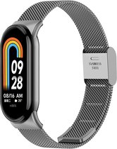 By Qubix compatible Xiaomi Smart band 8 bandje - Milanese bandje - Space grey - Xiaomi mi band 8 bandje