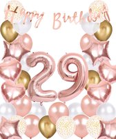 Snoes Ballonnen 29 Jaar Rose Gold White Dots - Compleet Feestpakket met cijfer ballon 29 Jaar - Verjaardag Versiering Slinger Happy Birthday – Folieballon – Latex Ballonnen - Helium Ballonnen - Rose Feestpakket