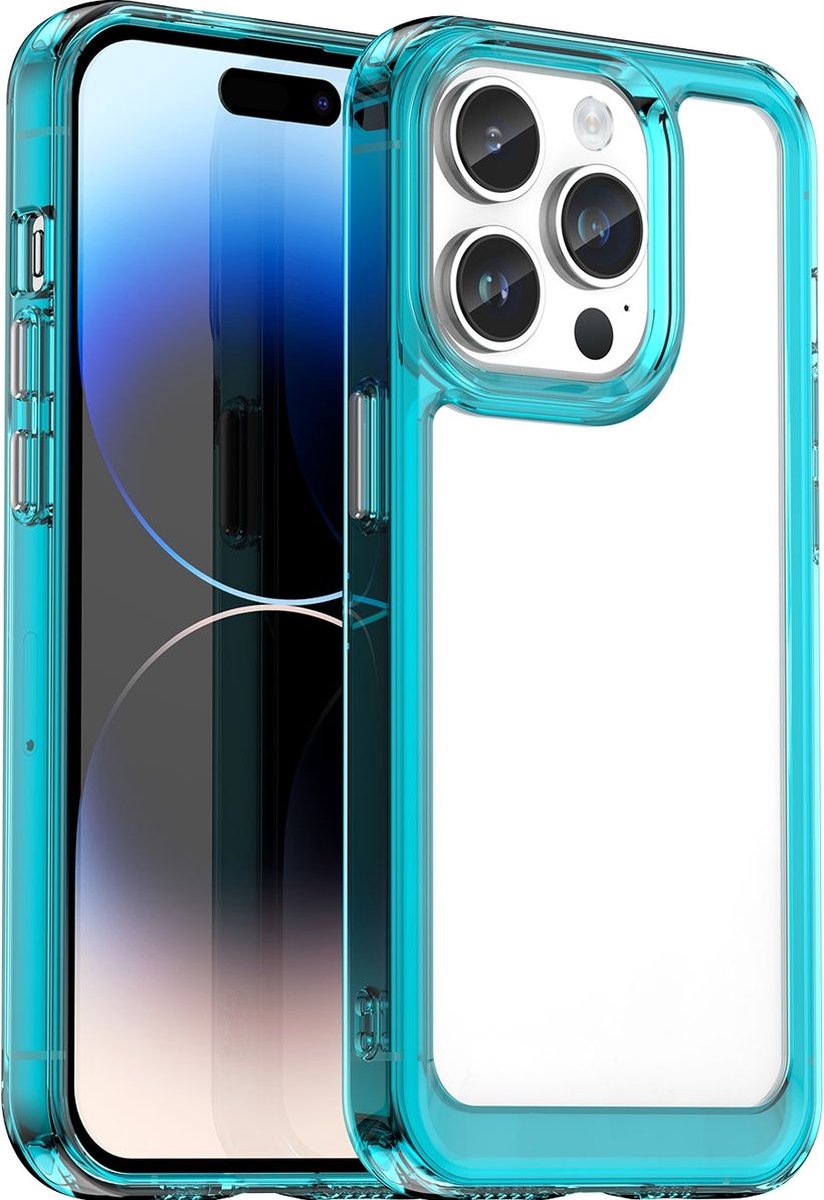 Mobigear Hoesje geschikt voor Apple iPhone 15 Pro Telefoonhoesje Hardcase | Mobigear Crystal Backcover | iPhone 15 Pro Case | Back Cover - Transparant / Turquoise