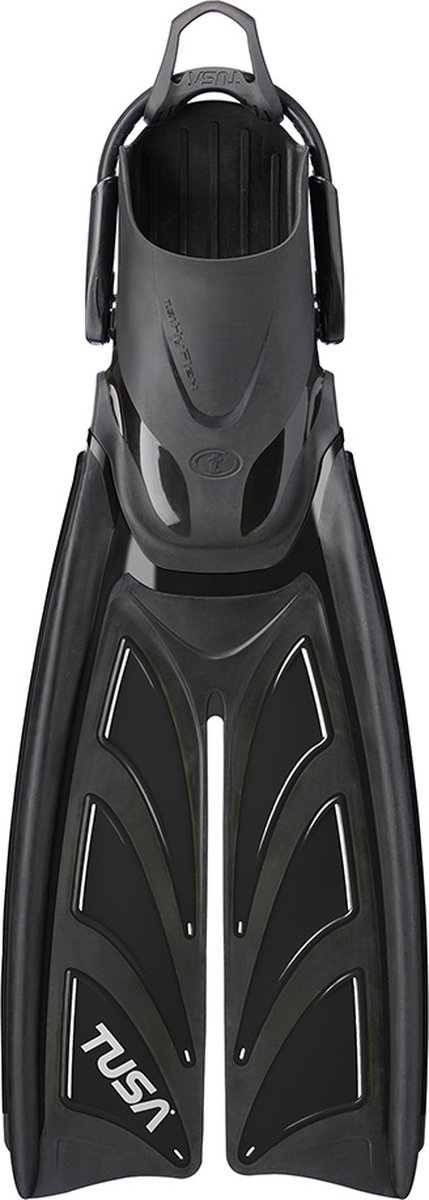 TUSA HyFlex Zoom – Flexibele duik- en snorkelvinnen met split-fin technologie voor efficiëntie en comfort – Zwart/Zwart – SF0111 M BK – Maat M (40–44) – (26–28 cm)