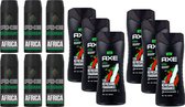 AXE Africa Pakket - 6x Africa 3in1 Douchegel 250 ml & 6x Africa Deodorant Bodyspray 150 ml
