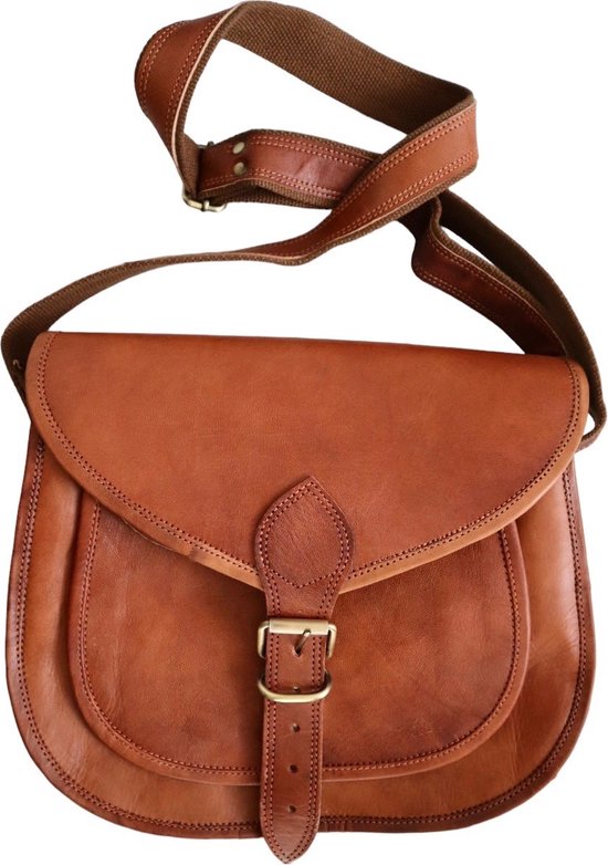 Bruine leren schoudertas - 33cm - vintage look crossbody bag - tas bruin  leer - Louisa... | bol.com