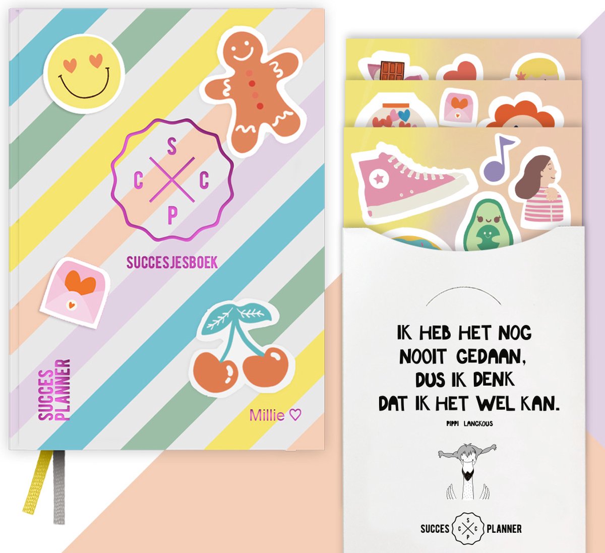 Succesjesboek Combipakket Pastel fun - invulboek dagboek - Inclusief stickerset - van 6 tot 12 jaar