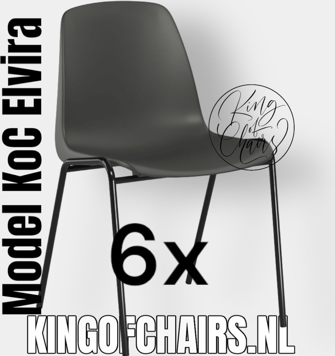 King of Chairs set van 6- model KoC Elvira antraciet met zwart onderstel. Kantinestoel stapelstoel kuipstoel vergaderstoel tuinstoel kantine stoel stapel kantinestoelen stapelstoelen kuipstoelen stapelbare keukenstoel Helene eetkamerstoel