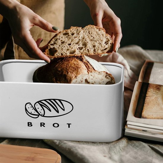 Witte broodtrommel met bamboe deksel met naam - Cadeaus