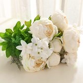 Pack van kunstmatige pioenroos boeket, 19 inch zijde grote pioenrozen bloemen met knoppen voor bruiloft thuiskantoor hotel decoratie, DIY bloemstukken (Crème wit)