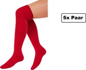 5x Paar Lange sokken rood gebreid mt.41-47 - knie over - Tiroler heren dames kniekousen kousen voetbalsokken festival Oktoberfest voetbal