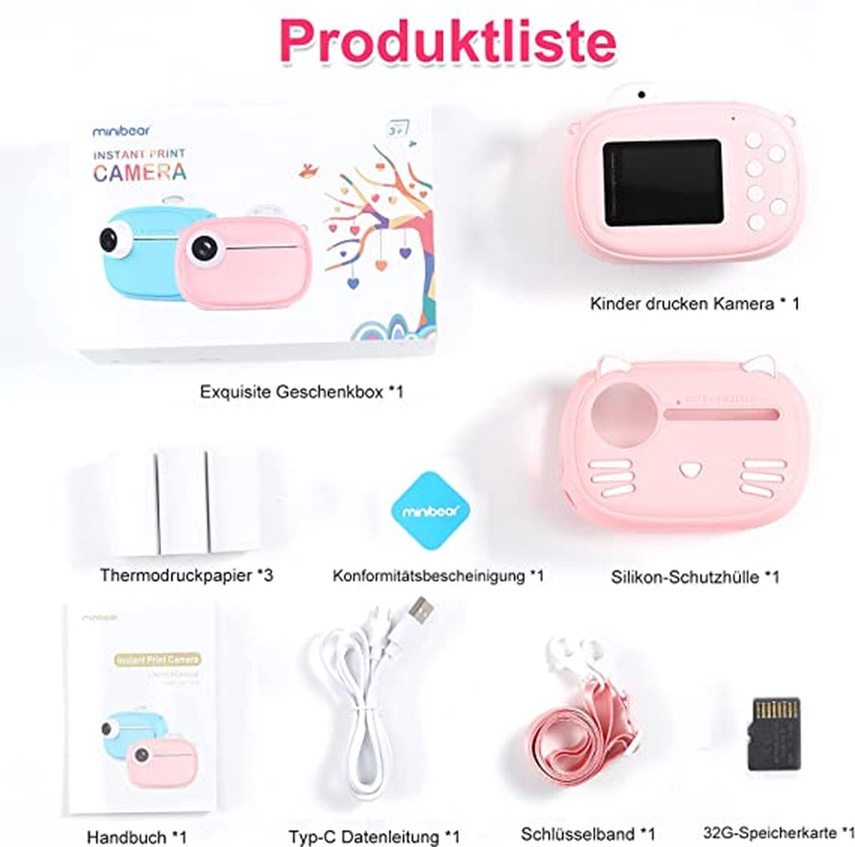 CAMCLID Kindercamera Direct Printen, 2.5K UHD/48MP Instant Camera voor kinderen, 3,0 Kids Digitale Camera met 32GB Card, Kerst Verjaardag Speelgoed Cadeaus voor Meisjes Jongens 3-12 jaar oud