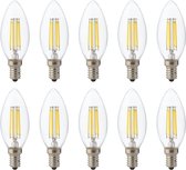 LED Lamp 10 Pack - Kaarslamp - Filament - E14 Fitting - 4W Dimbaar - Warm Wit 2700K