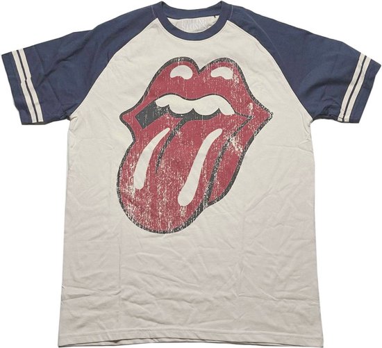 The Rolling Stones - Lick Raglan T-shirt - L - Creme/Blauw