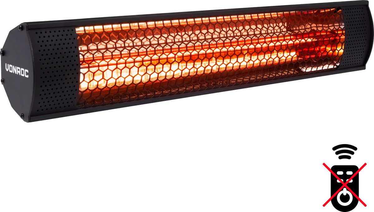 VONROC Sfeervolle terrasverwarmer ? Marsili Compact 2000W ? Hoog rendement ? Low Glare lamp ? Voor muur of plafond