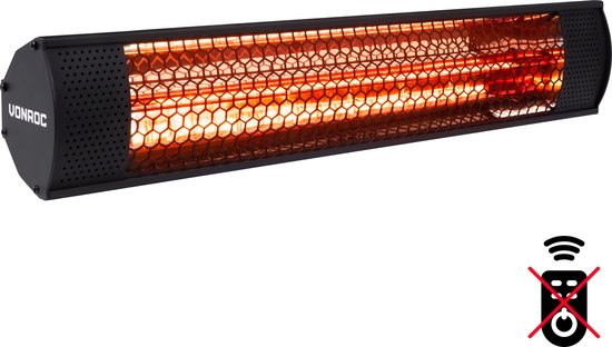 VONROC Heater Marsili Compact – 2000W – Zwart – Voor muur of plafond – Lowglare element
