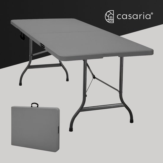 CASARIA Garden Table 183x76cm Foldable Weatherproof Plastic 8 Persons Terrace Camping Balcony Picnic Table Anthracite