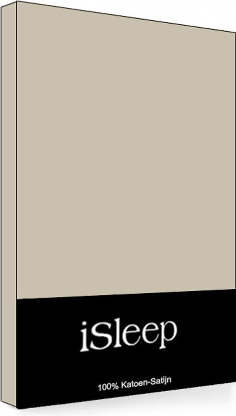 iSleep Satijn-Katoen Hoeslaken - Hoge Hoek - Litsjumeaux - 180x210+40 cm - Medium Beige