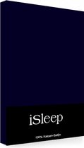 iSleep Satijn-Katoen Hoeslaken - Hoge Hoek - Litsjumeaux - 180x200+40 cm - Donker Blauw