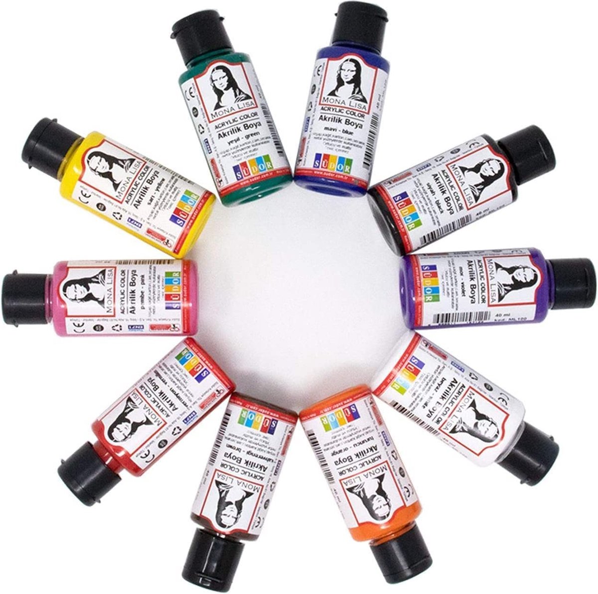 Südor Monalisa acrylverfset met penseel, 10 x 40 ml acrylset, voor kinderen en volwassenen om te schilderen op hout, steen en canvas, 10 kleuren + penseel — afbeelding 6