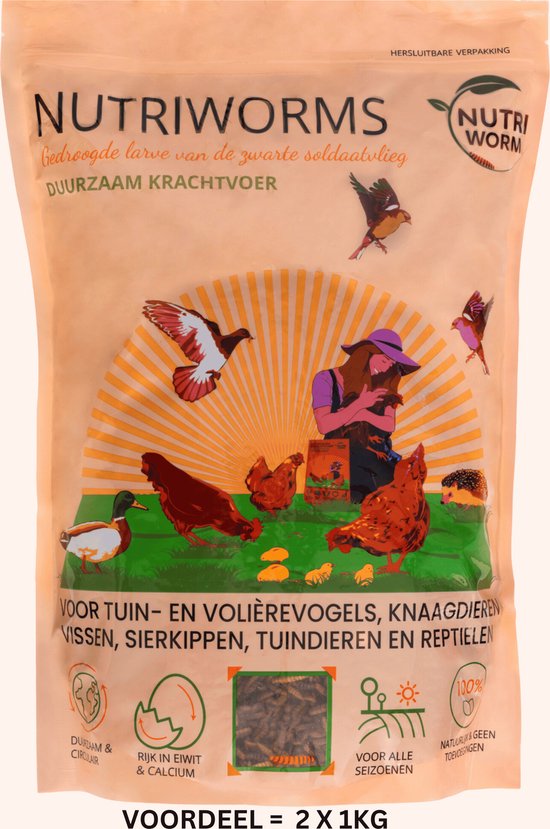 Foto: Insectensnack voor kippen kippenvoer snack kippen alternatief voor meelwormen nutriworms 2000 gram 14 28 liter 