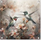 Posters de jardin Colibri - Vogels - Fleurs - Plantes - 50x50 cm