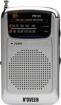 NOVEEN - PR151 Draagbare Radio - Zeer Gevoelige Ontvanger - Twee Radiobanden (AM/FM) - Compact Formaat - Duidelijke Schaal - Inclusief Oordopjes - Werkt op Batterijen - Zilver