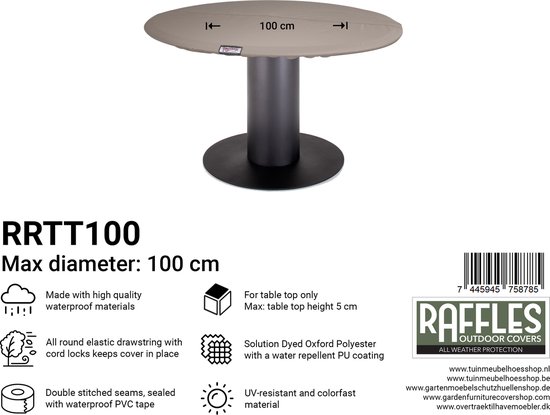 Foto: Raffles covers beschermhoes ronde tuintafel 100 h 5 cm rrtt100 waterdicht solution dyed uv bestendig elastisch trekkoord airvents tuintafelhoes