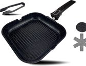 Bol.com Grillpan 28 x 28 cm met schenktuit en afneembaar handvat Steakpan inductie gecoate pan voor grill incl. grilltang en pan... aanbieding
