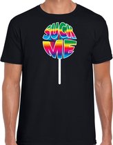 Bellatio Decorations Gay Pride shirt - suck me - regenboog - heren - zwart S