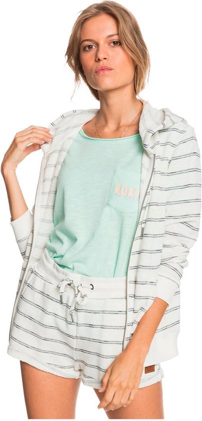 Roxy Perfect Wave Stripe Sweatshirt Met Volledige Rits Wit L Vrouw