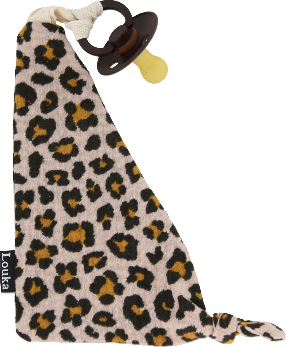 Goedkoopste Louka speendoekje driehoek panter - bruin - beige - jongen meisje - hydrofiel katoen - speenknuffel - excl. frigg speen