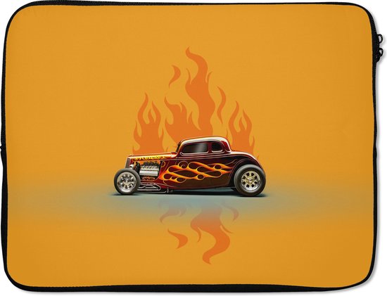 Housse ordinateur 15,6 pouces - Voiture - Flammes - Rouge - Vintage - Housse ordinateur - Dimensions intérieures 39,5x29,5 cm - Dos noir