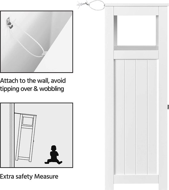 Meerveil Badkamerkast, Badkamerkast, Smalle Commode Met Schuifladen Van Hout Wit 30 X 30 X 82 Cm Voor Badkamer Woonkamer Hal Slaapkamer