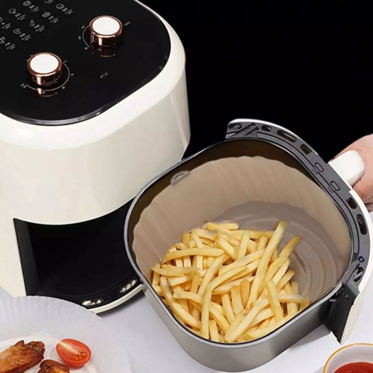 Siliconen AirFryer Mandje Grijs Medium (18cm) – AirFryer Accesoires – AirFryer Bakjes Siliconen – AirFryer Siliconen Bakje – AirFryer Bakpapier Siliconen – AirFryer Bakje – AirFryer Bakvorm Siliconen – Heteluchtfriteuse – foto 5