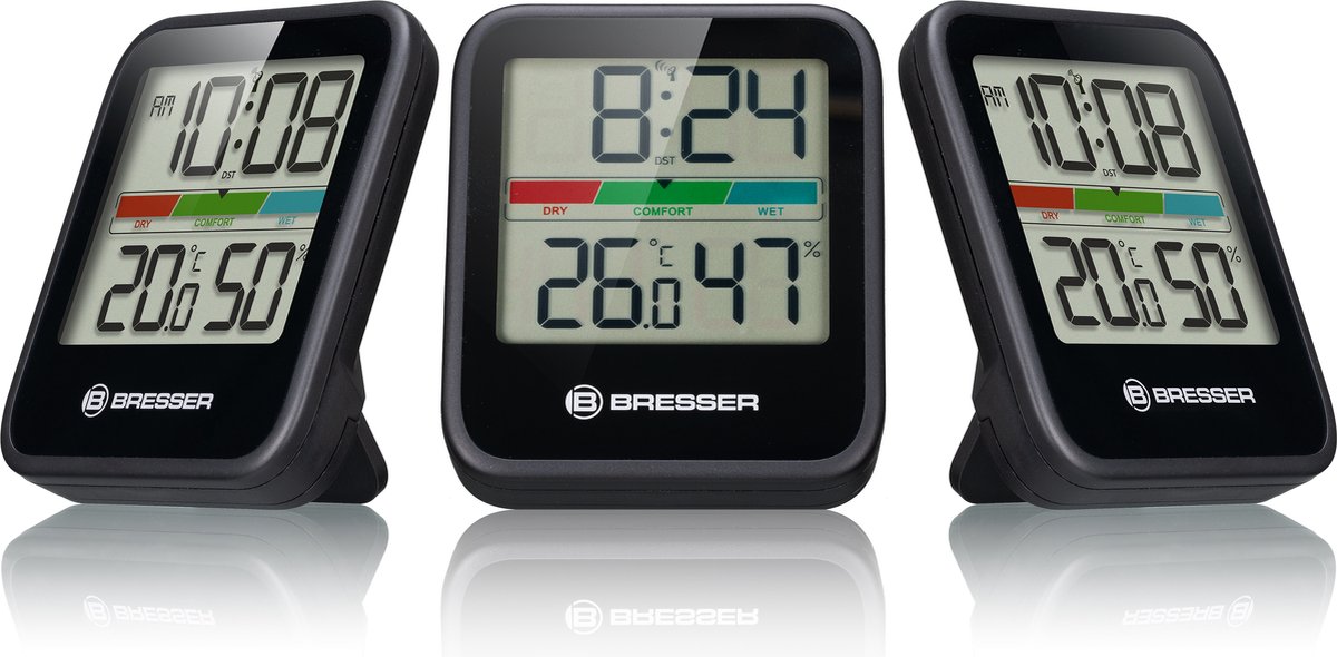 BRESSER Weerstation - Climate Monitor thermo-/hygrometer DCF - Set van 3 - Zwart