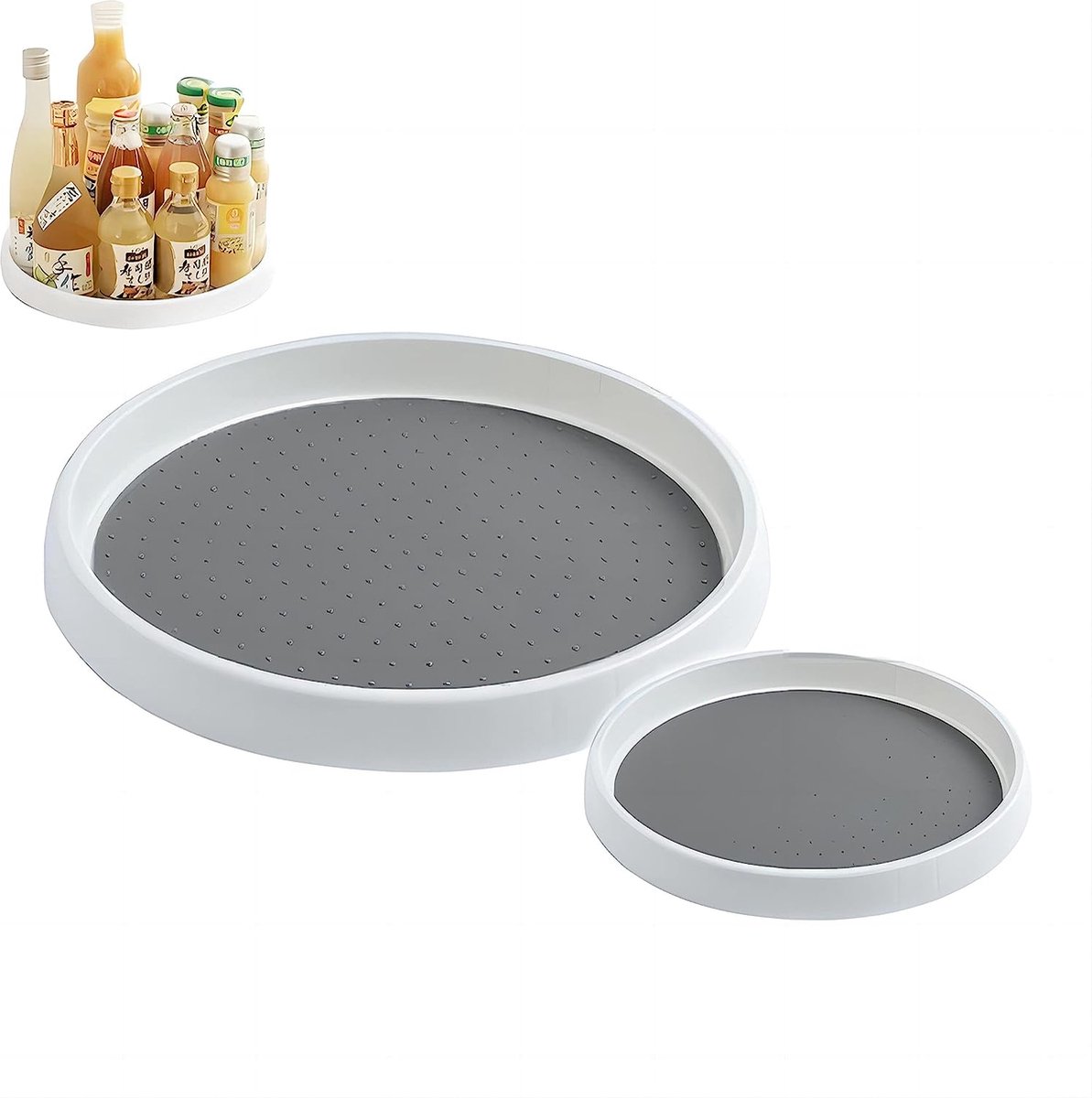Daymi 2 stuks roterende kruidenrek organisator roterende lade rond 360° draaibaar ontwerp 2 maten kruidenhouder roterende koelkast organisator (25cm & 30cm) voor specerijen ingrediënten potten koken.