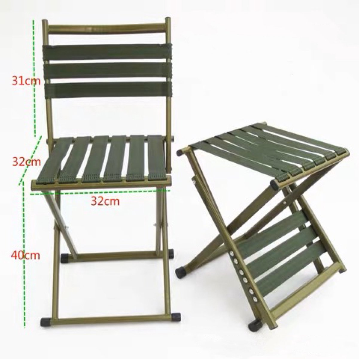 Kampeerkruk - Campingstoel - Strandstoel - Vissersstoel - Visstoel - Rugleuning - Opvouwbare stoel - Groen