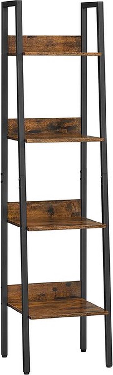 Rootz Boekenkast - Ladderplank - Boekenkast met 4 niveaus - Boekenplank met 4 niveaus - Hoekboekenkast - Boekenrek - Spaanplaat/Staal - Vintage Bruin-Zwart - 33,8 x 30 x 140 cm