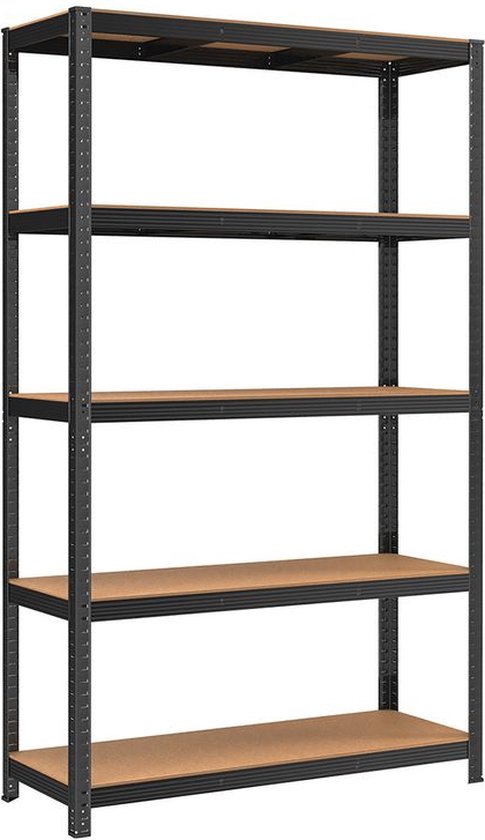 Rootz Storage Rack - Storage Shelves - Heavy-duty Shelves - 5 Levels Storage Rack - Metal Storage Shelves - Staal/MDF - Zwart - 200 x 120 x 60 cm