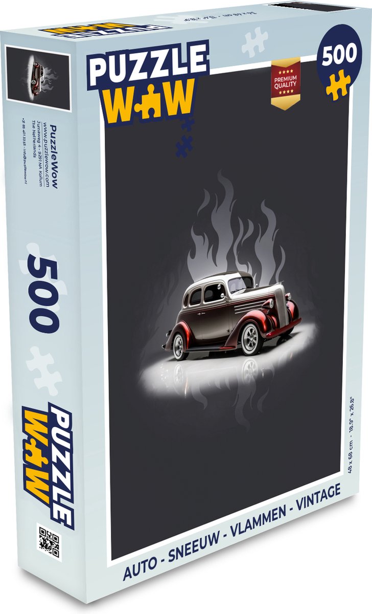 Puzzel Auto - Wit - Vlammen - Vintage - Legpuzzel - Puzzel 500 stukjes