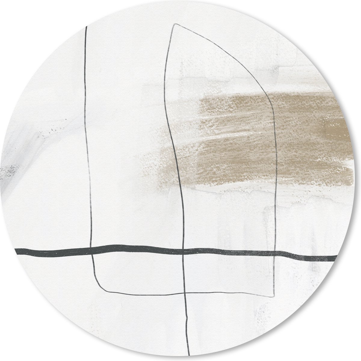 Muismat rond 20x20 cm - Mousepad Abstract - Lijnen - Taupe - Design - Ronde muismatten