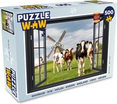 Puzzel Doorkijk - Koe - Molen - Koeien - Weiland - Gras - Groen - Legpuzzel - Puzzel 500 stukjes