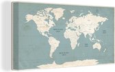 Canvas Wereldkaart - 160x80 - Wanddecoratie Wereldkaart - Vintage - Blauw